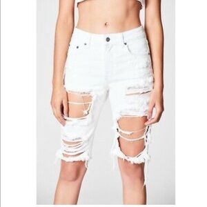 Lf carmar white distressed cut out Bermuda shorts